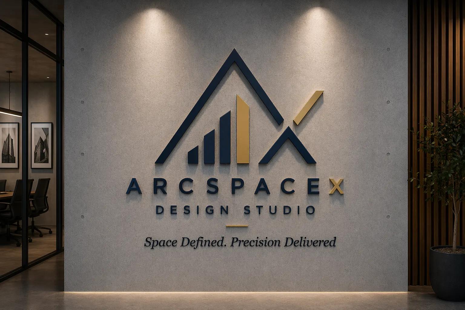 ARCSPACEX brand signage on a textured reception wall