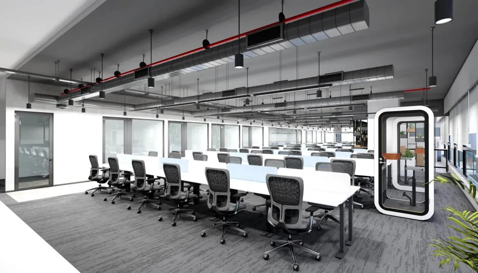 Infoservices Hyderabad — a plan organised around a central daylight corridor